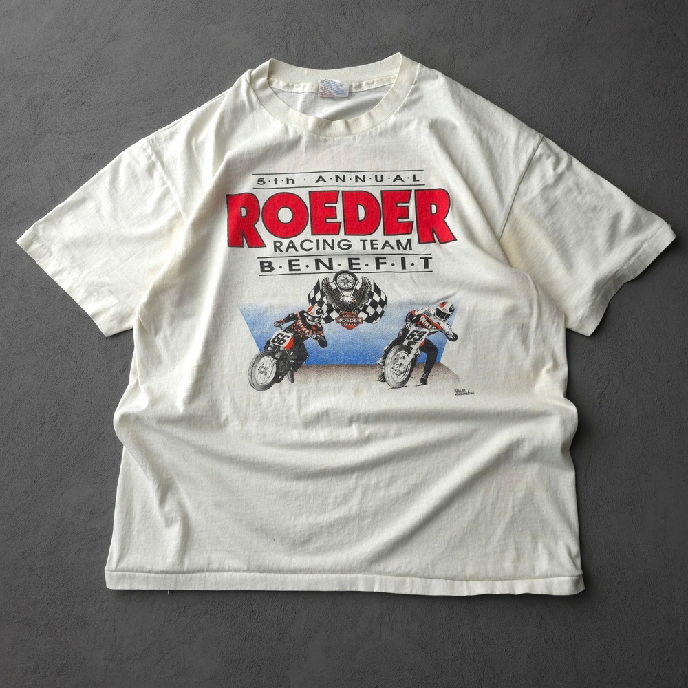 Vintage 90s Hanes White T-shirt XL Roeder Racing Team Benefit 1994